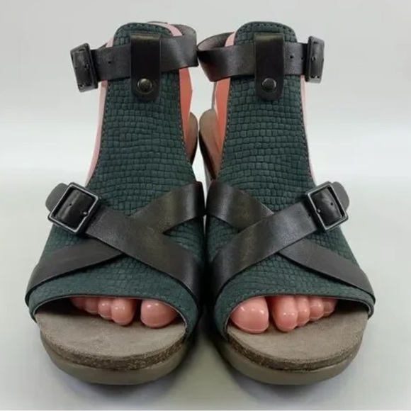 Dansko Nubuck Leather Dominique Sandal Heel Buckle Teal Brown Sz 38 (7.5) - Picture 2 of 14